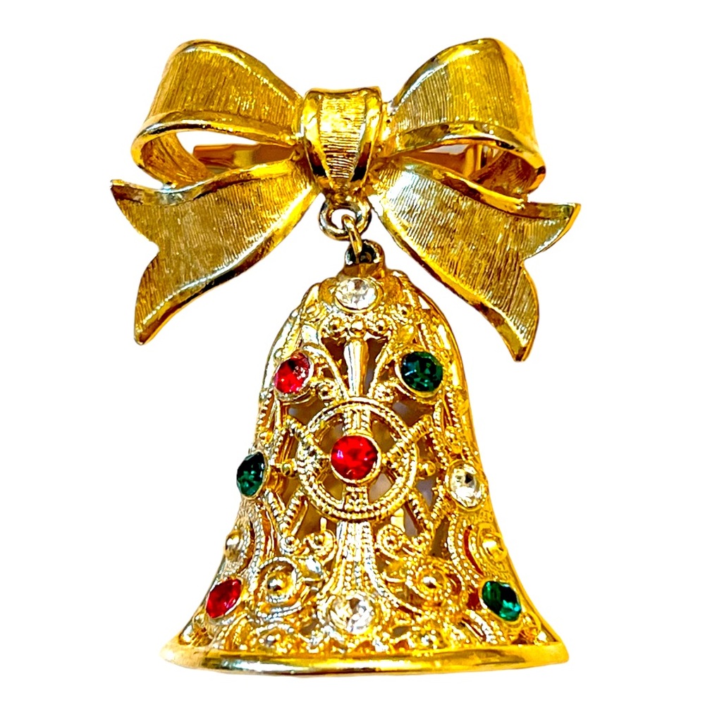AVANTE Vintage Holiday Christmas Tree Brooch Pin Rhinestones Gold Tone EUC
